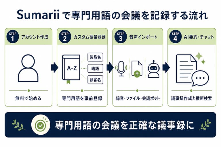 音声取り込みからAI要約生成までの手順を示すフローチャート